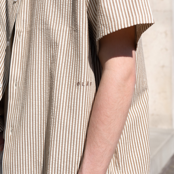Olaf Boxy Seersucker Stripe Overhemd Beige