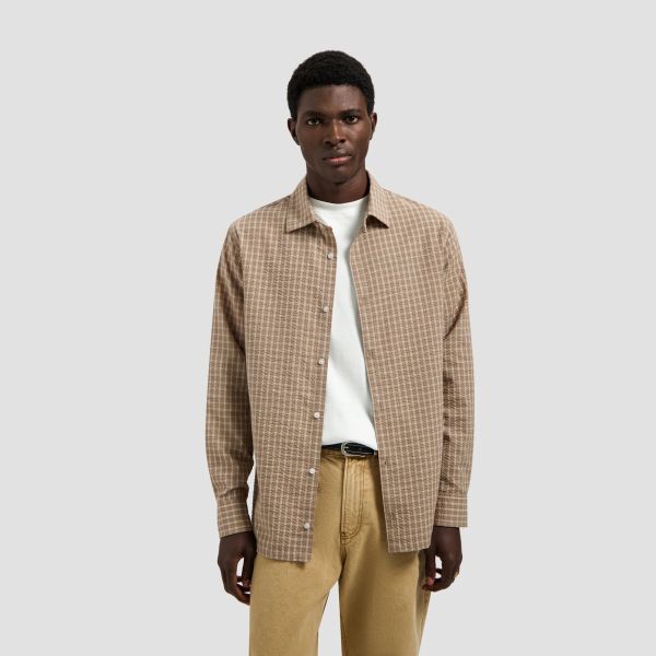 Olaf Checked Seersucker Overhemd Beige