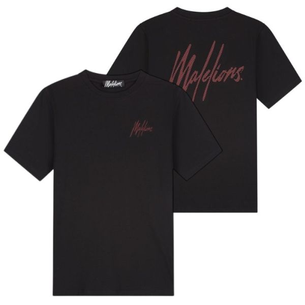 Malelions Striped Signature T-shirt Zwart