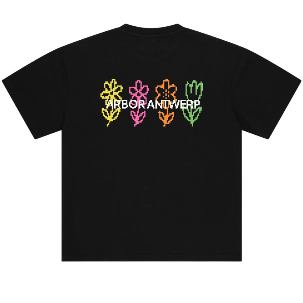 Arbor Antwerp Pixel Flower T-shirt Zwart