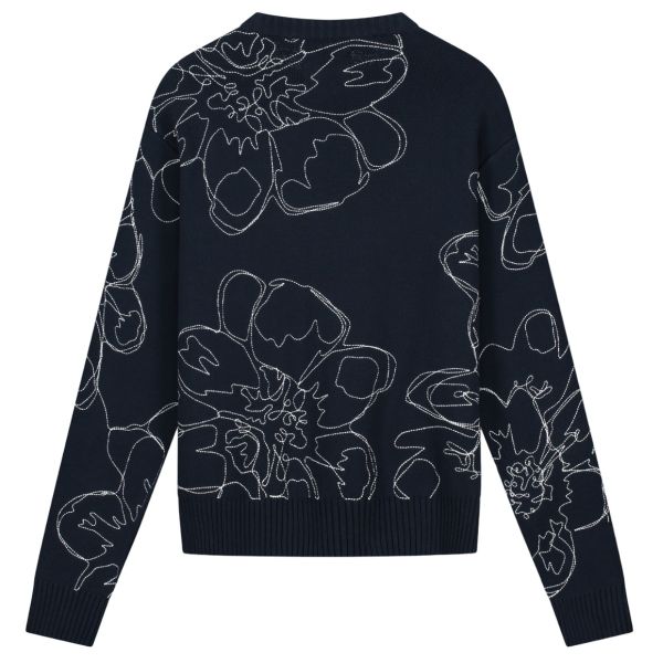 Arte Antwerp Embroidered Flower Knit Sweater Navy