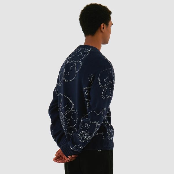 Arte Antwerp Embroidered Flower Knit Sweater Navy