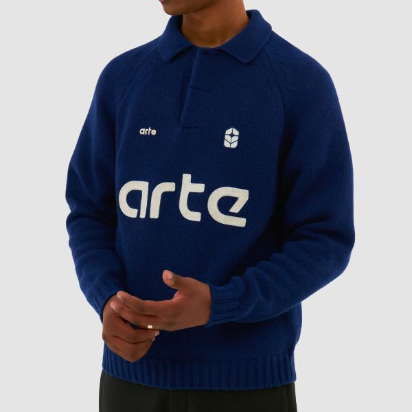 Arte Antwerp Football Knit Longsleeve Polo Navy