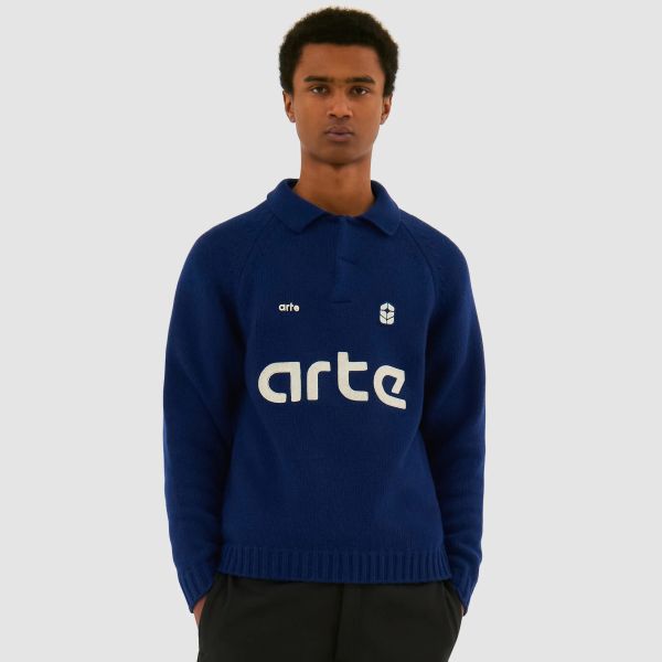 Arte Antwerp Football Knit Longsleeve Polo Navy