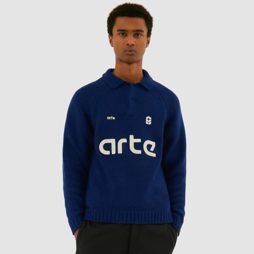 Arte Antwerp Football Knit Longsleeve Polo Navy