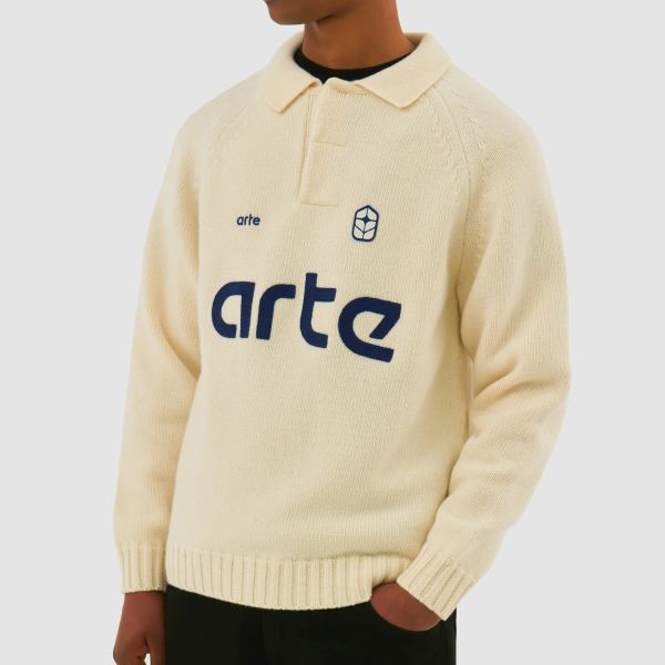 Arte Antwerp Football Knit Longsleeve Polo Off White