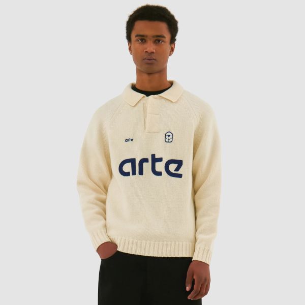 Arte Antwerp Football Knit Longsleeve Polo Off White