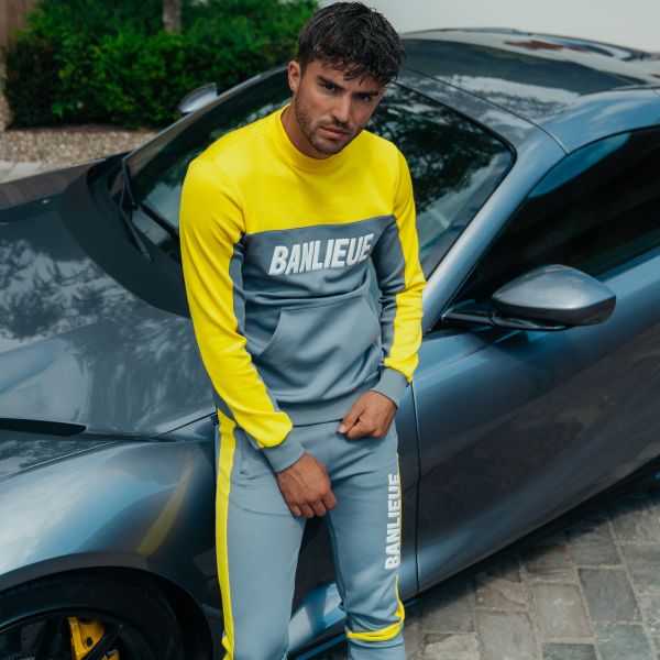 banlieue 3d crewneck trainingspak geel grijs 2