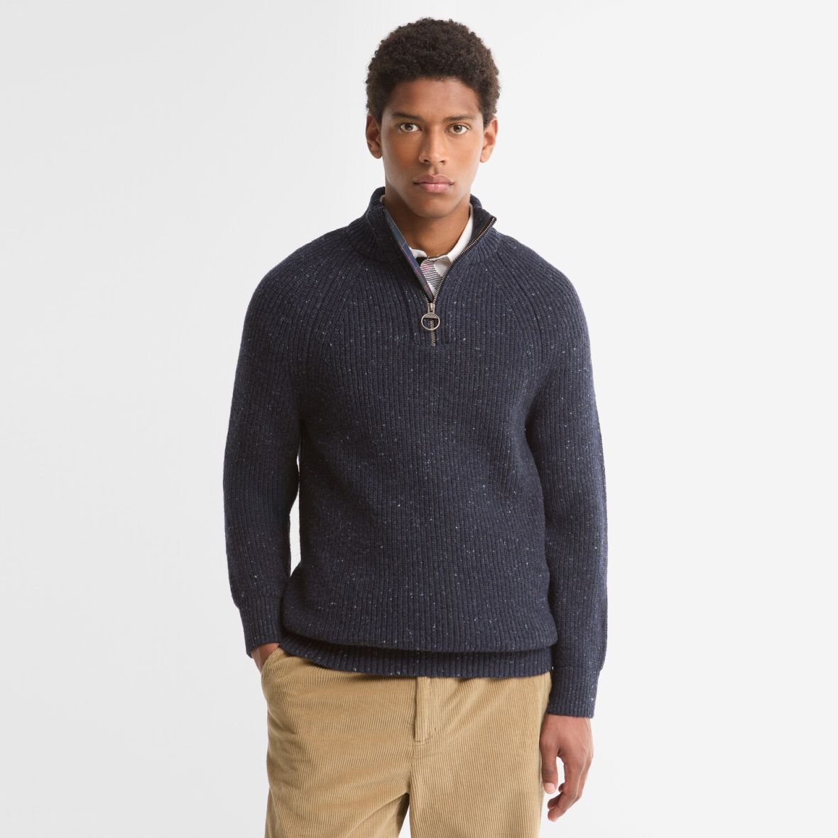 Barbour Essentials Fleck Half Zip Sweater Navy