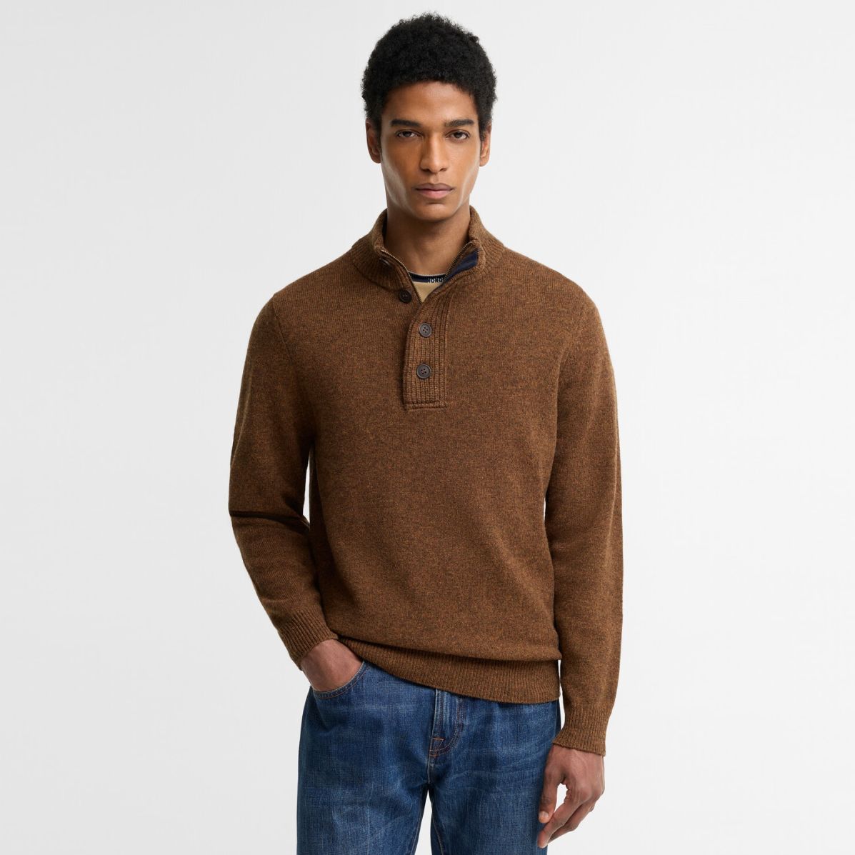 Barbour Essential Patch Half Zip Knitted Sweater Bruin