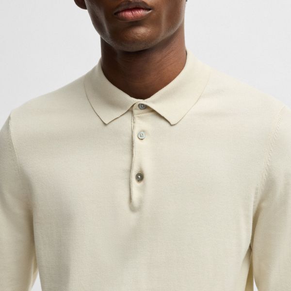 Boss Gemello Longsleeve Knit Polo Off White