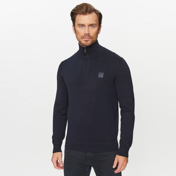Boss Kanobix Zip Mock Sweater Navy