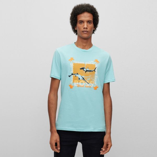 Boss TeeShark T-shirt Blauw