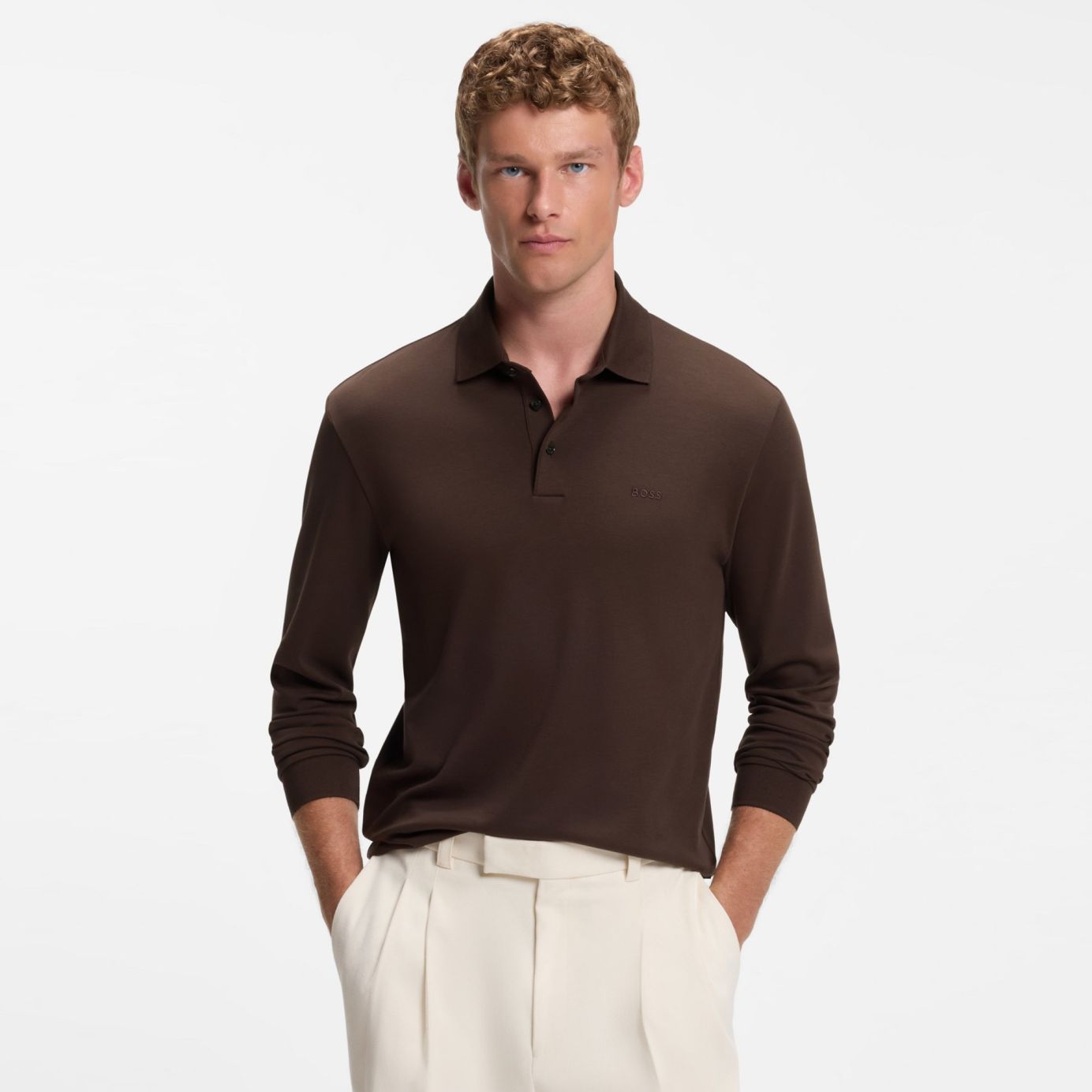 Boss Pado Longsleeve Polo Bruin