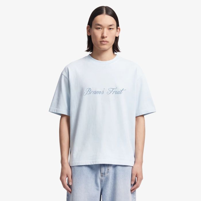 Bram’s Fruit Distressed Script Logo T-shirt Licht Blauw