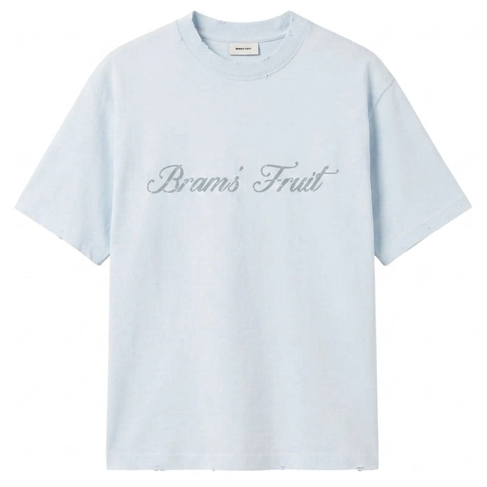 Bram’s Fruit Distressed Script Logo T-shirt Licht Blauw