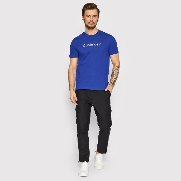 Calvin Klein Raised Striped Logo T-shirt Donker Blauw
