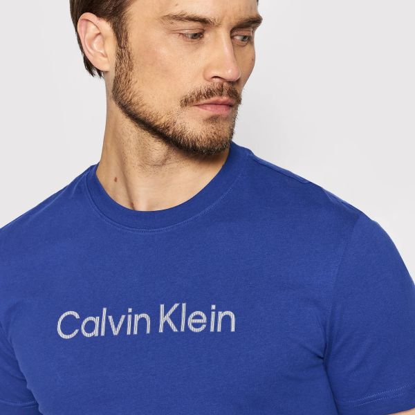 Calvin Klein Raised Striped Logo T-shirt Donker Blauw