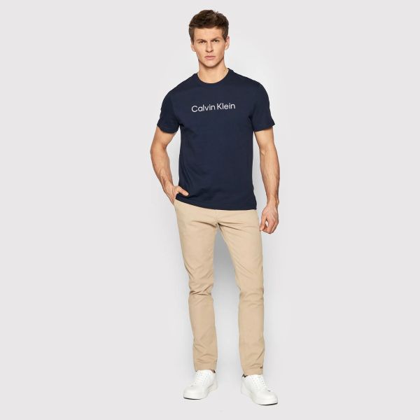 Calvin Klein Raised Striped Logo T-shirt Navy