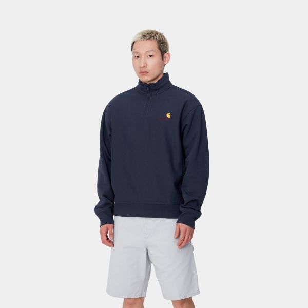 Carhartt Half Zip American Script Sweater Donker Blauw