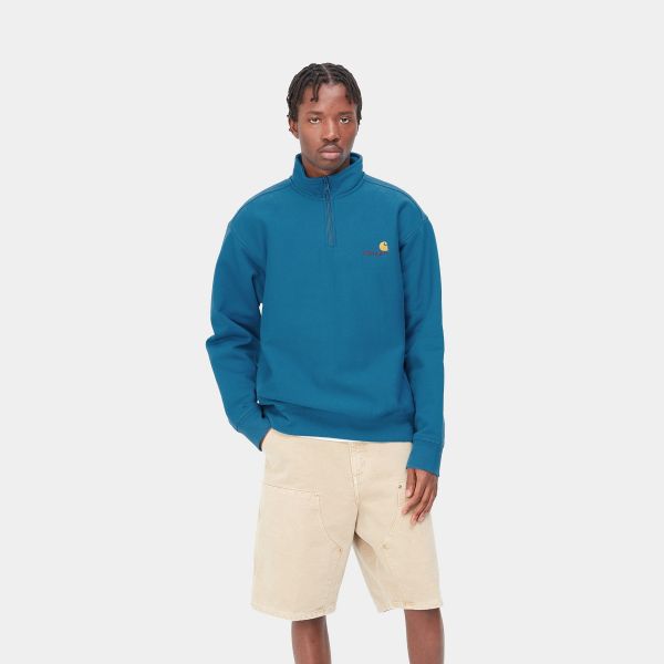 Carhartt Half Zip American Script Sweater Donker Blauw