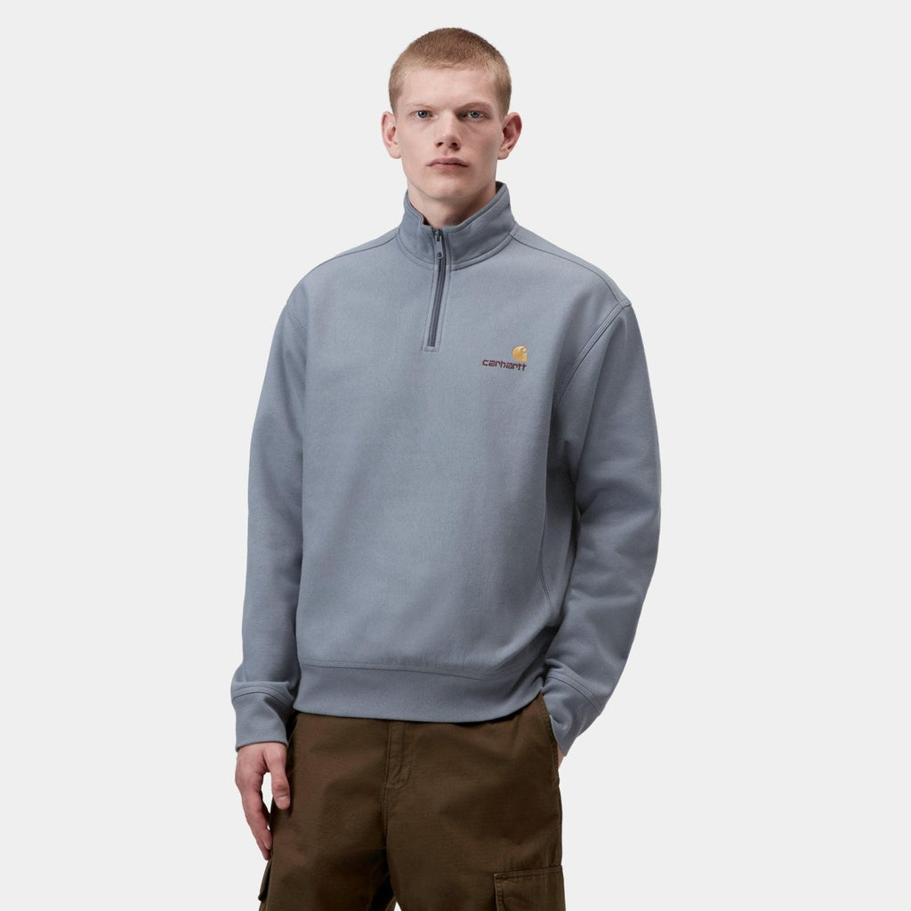 Carhartt WIP Half Zip American Script Sweater Blauw