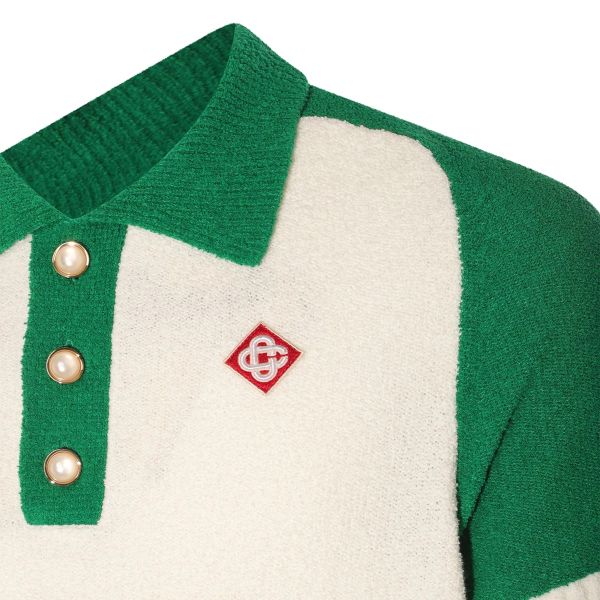 Casablanca Colorblocked Bouclé Polo Wit/Groen