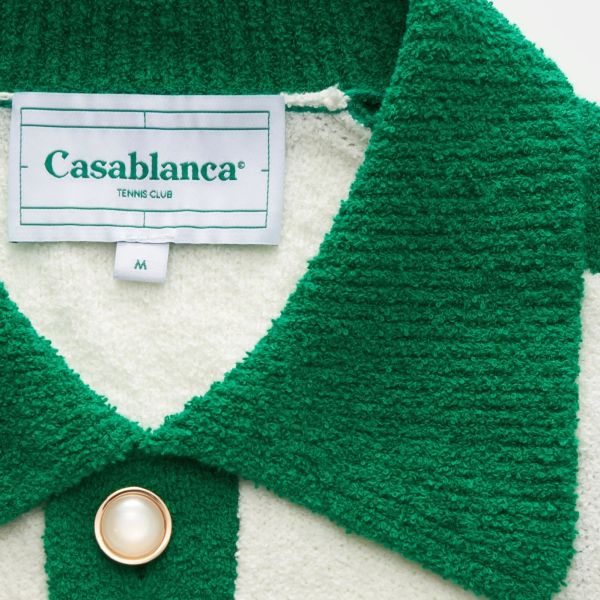 Casablanca Colorblocked Bouclé Polo Wit/Groen