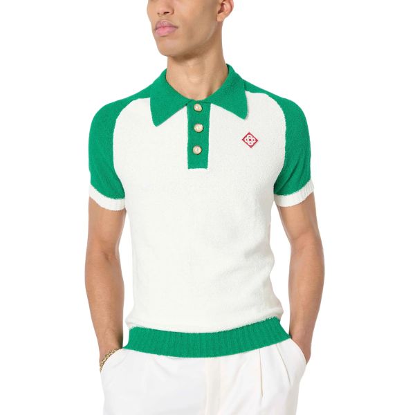 Casablanca Colorblocked Bouclé Polo Wit/Groen