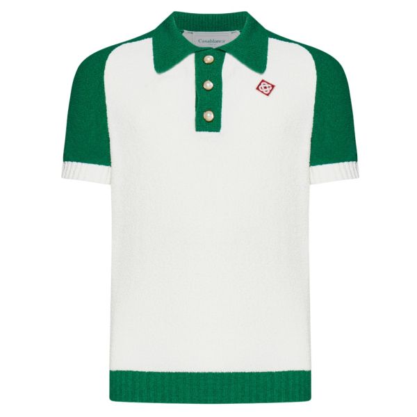 Casablanca Colorblocked Bouclé Polo Wit/Groen