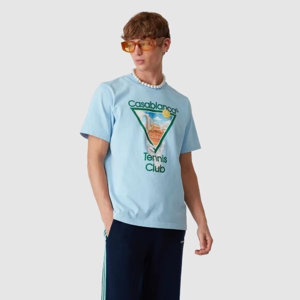 Casablanca Metaphysical Tennis Icon T-shirt Licht Blauw