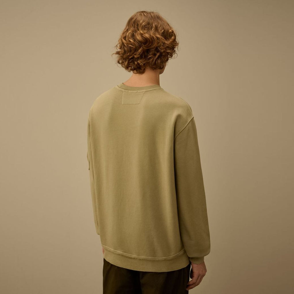 CP Company Cotton Diagonal Fleece Resist Dyed Lens Sweater Donker Groen