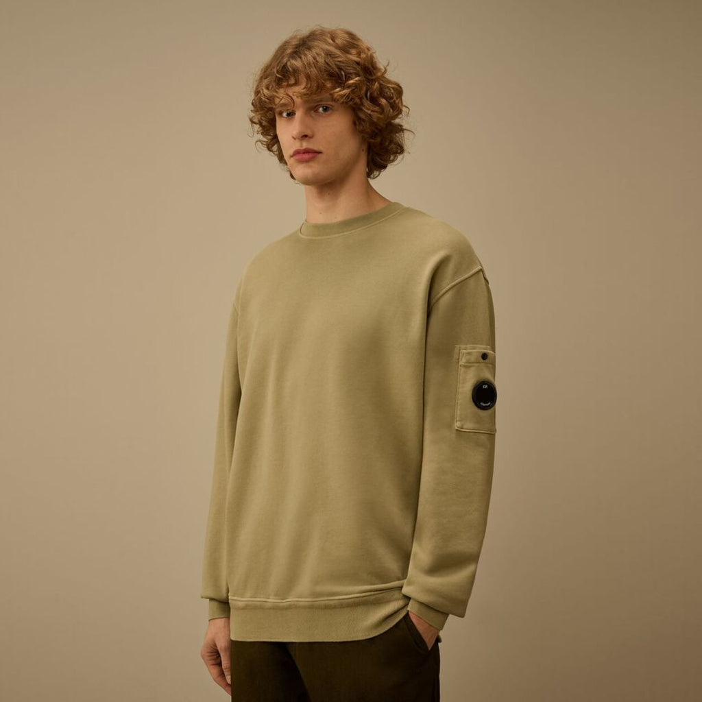 CP Company Cotton Diagonal Fleece Resist Dyed Lens Sweater Donker Groen