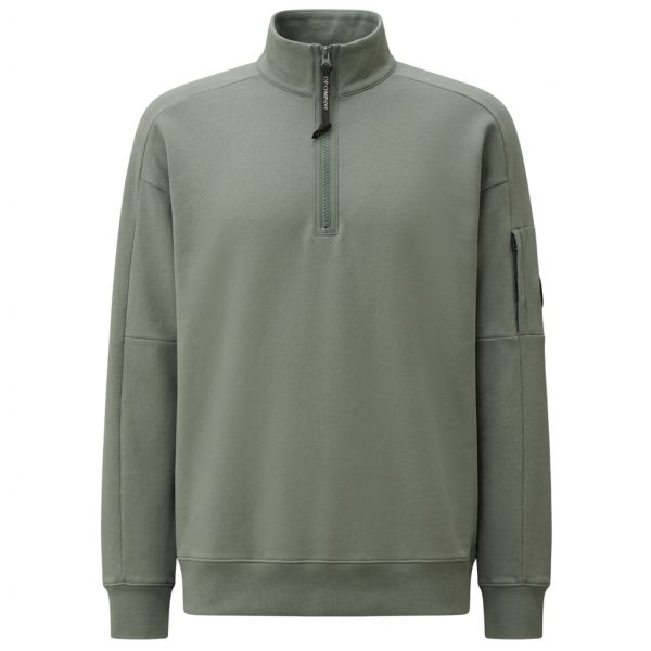 CP Company Diagonal Raised Fleece Lens Half Zip Sweater Licht Blauw