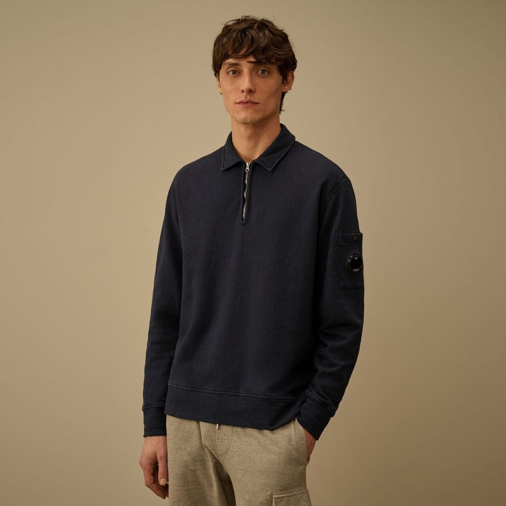 CP Company Malfilè Fleece Lens Half Zip Sweater Navy