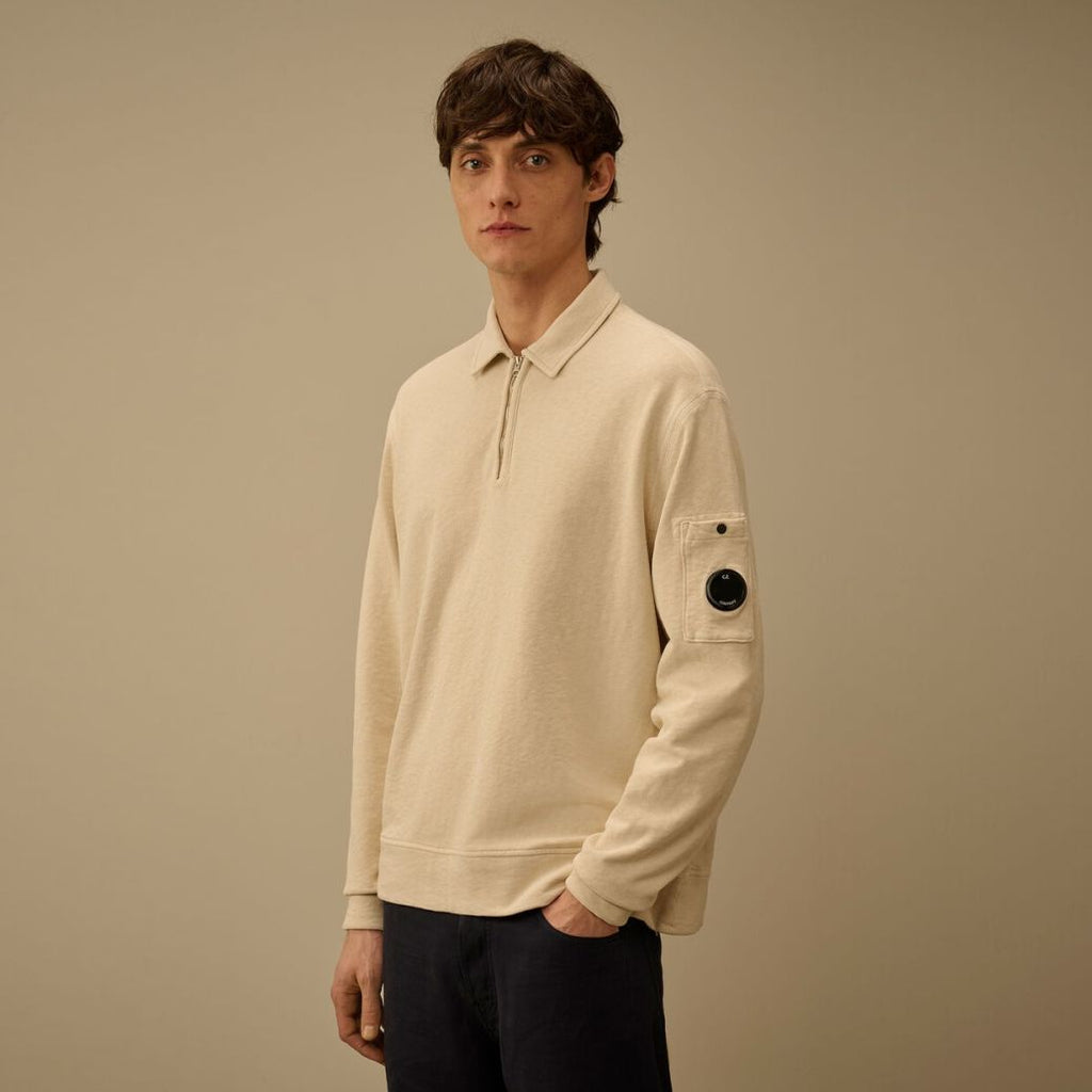 CP Company Malfilè Fleece Lens Half Zip Sweater Off White