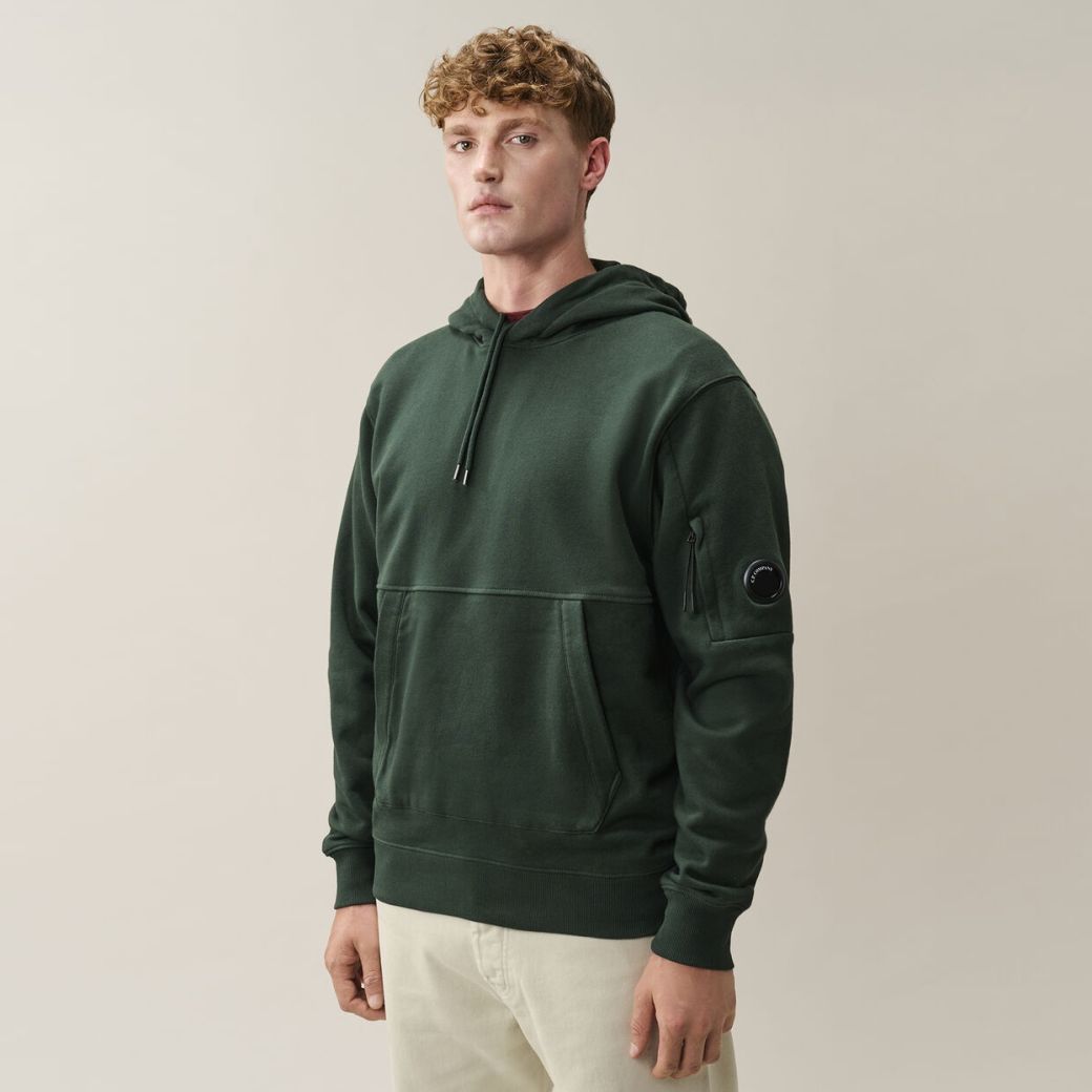 CP Company Diagonal Raised Fleece Lens Hoodie Donker Groen