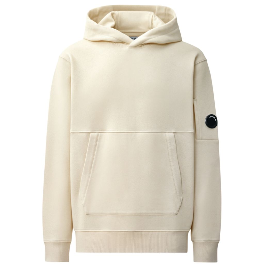 CP Company Diagonal Raised Fleece Lens Hoodie Off White