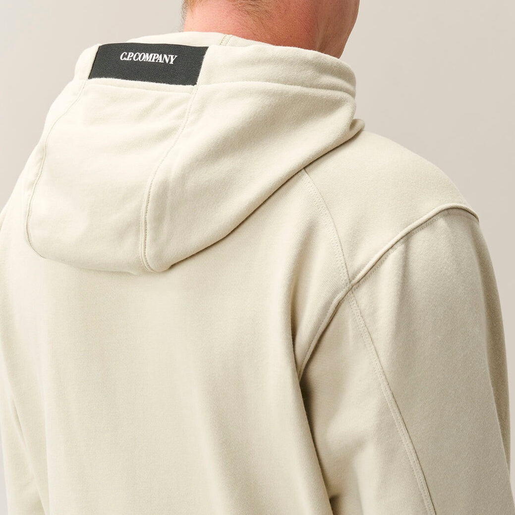 CP Company Diagonal Raised Fleece Lens Hoodie Off White