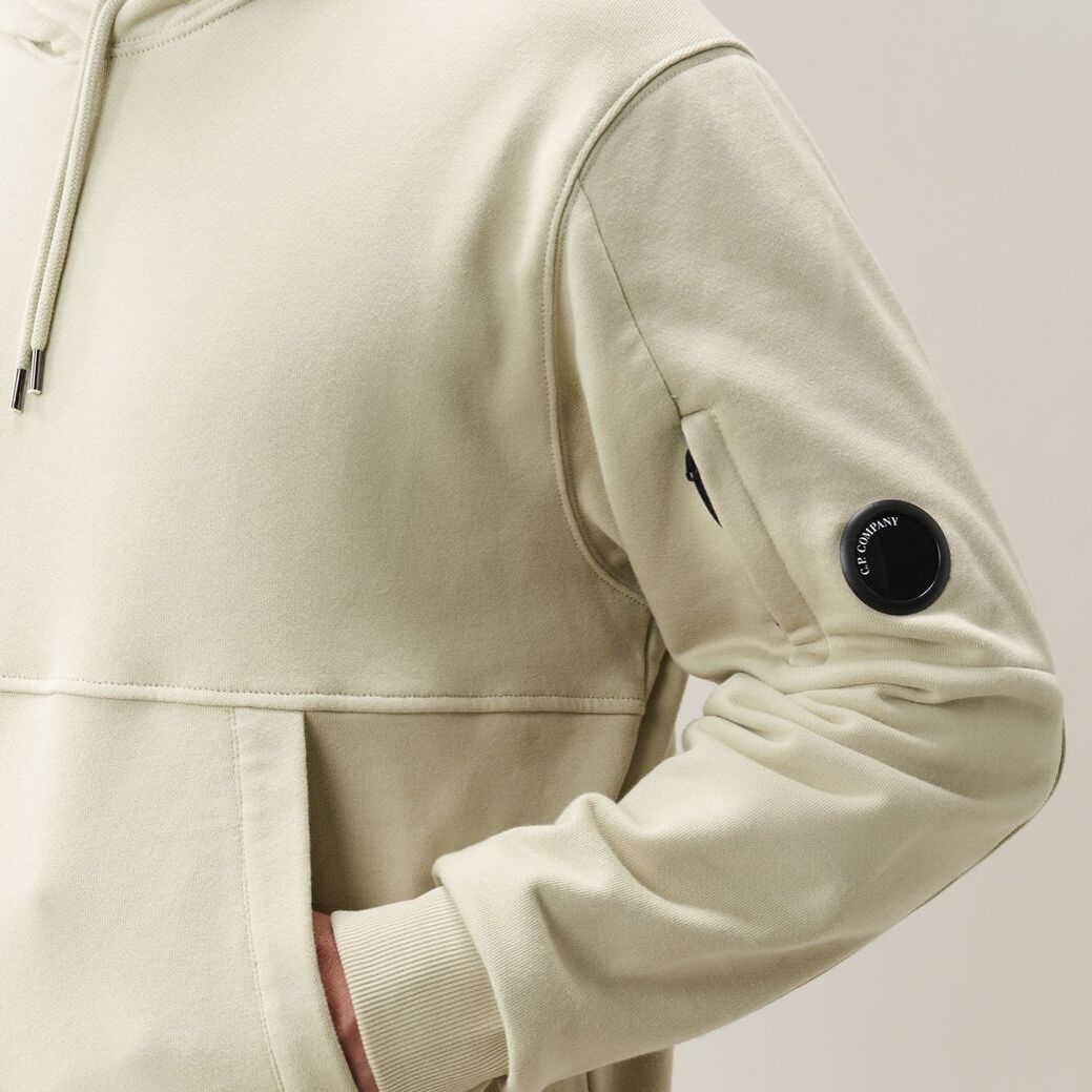 CP Company Diagonal Raised Fleece Lens Hoodie Off White