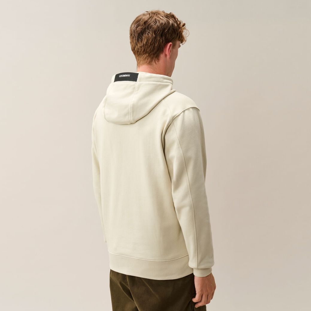 CP Company Diagonal Raised Fleece Lens Hoodie Off White