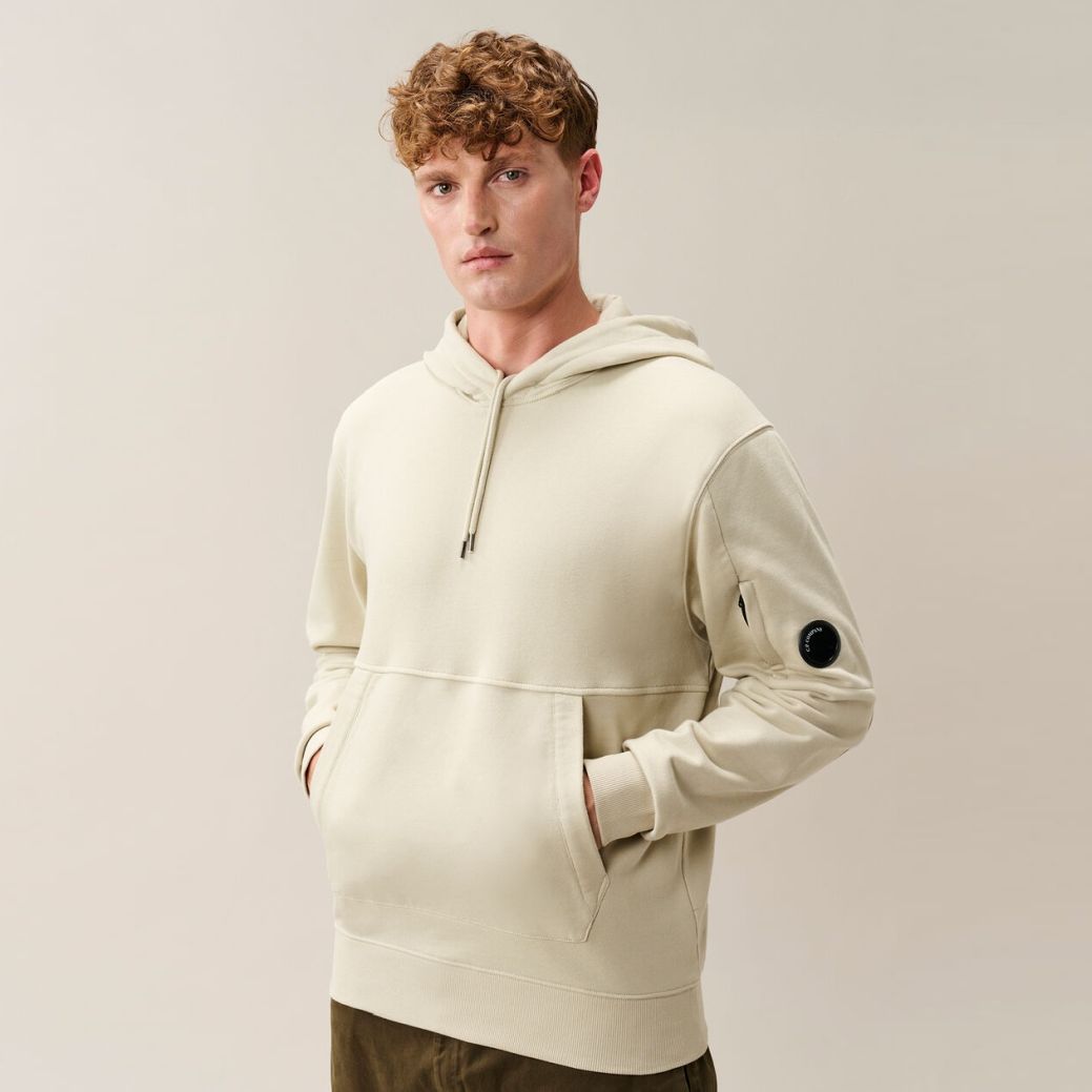 CP Company Diagonal Raised Fleece Lens Hoodie Off White