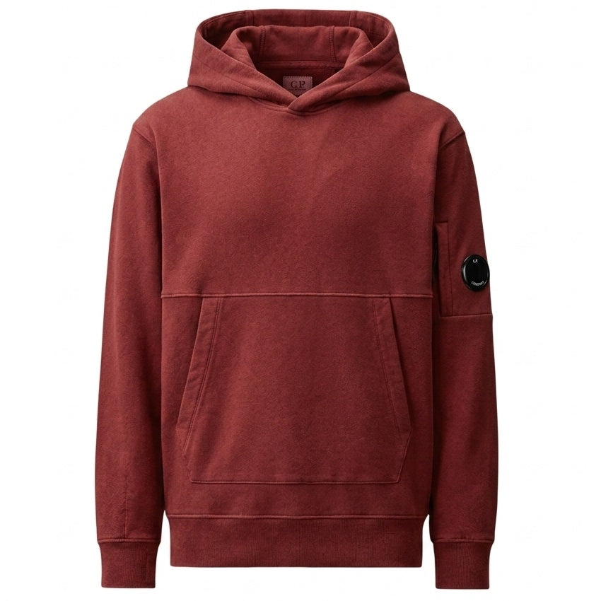 CP Company Diagonal Raised Fleece Lens Hoodie Rood