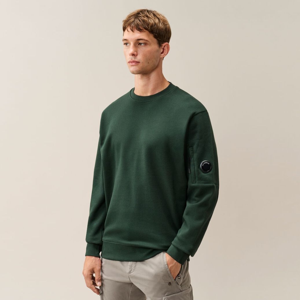 CP Company Diagonal Raised Fleece Lens Sweater Donker Groen