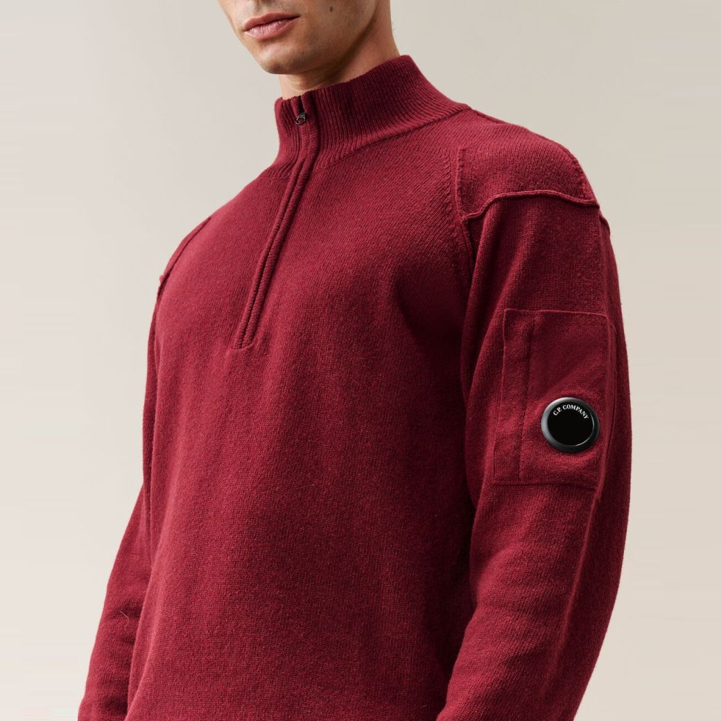 CP Company Lambswool GRS Half Zipped Knit Sweater Rood