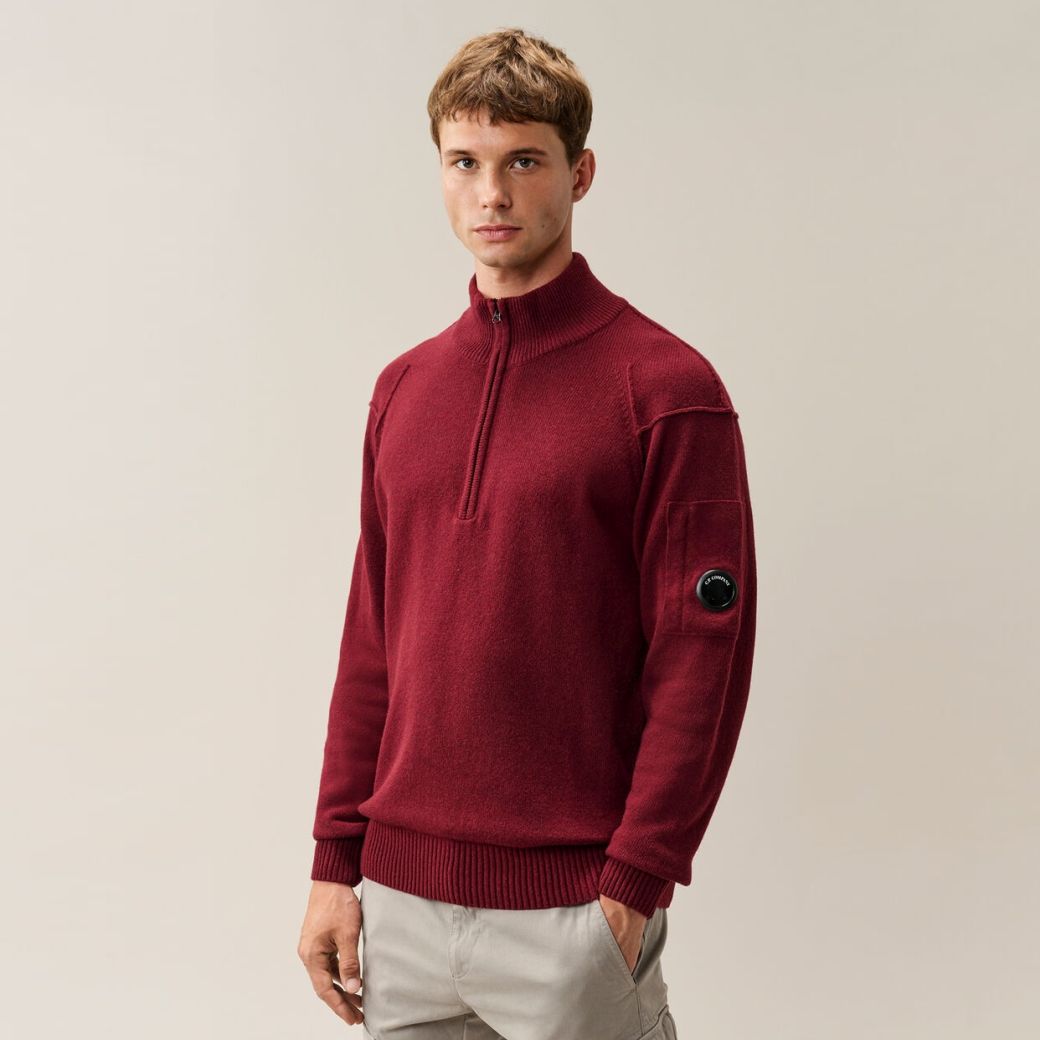 CP Company Lambswool GRS Half Zipped Knit Sweater Rood