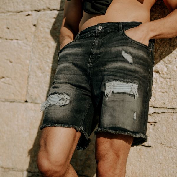 Croyez CH1 Distressed Denim Korte Broek Zwart