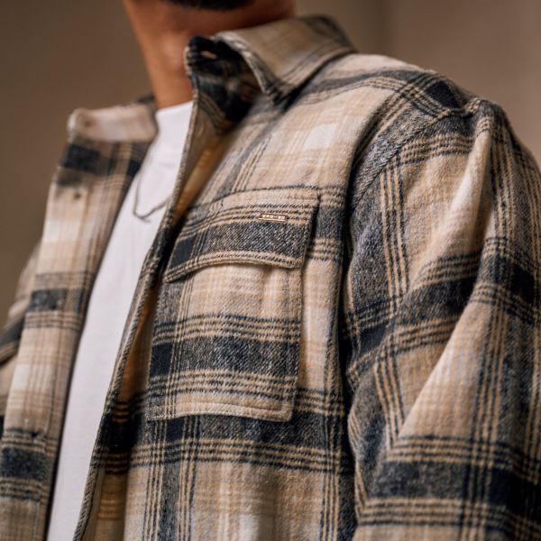 Croyez Midweight Flannel Overshirt Beige/Zwart