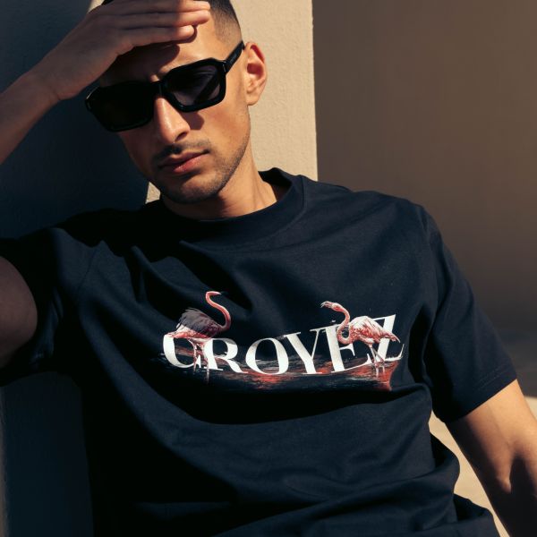 Croyez Pink Flamingo T-shirt Zwart