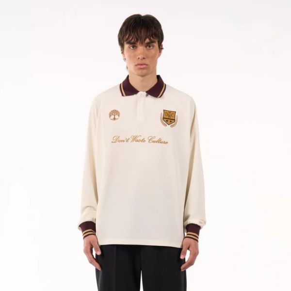 Don't Waste Culture Johan Football Longsleeve Polo Off White